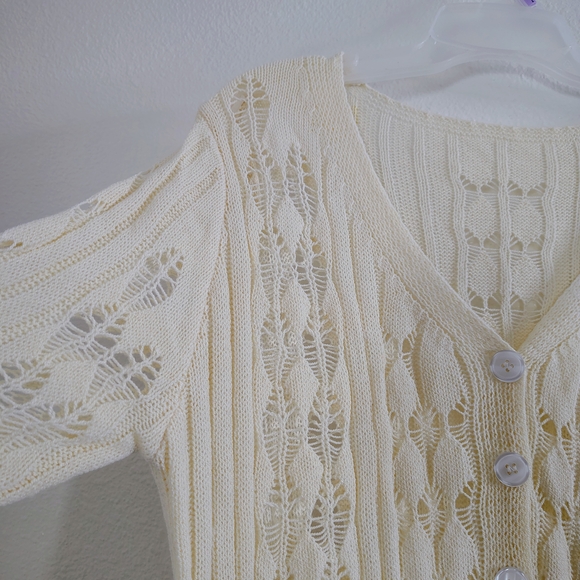 Vintage Style Women's Cream Open Knit Lace Button Front Maxi Dress Fits M/L - Picture 16 of 16